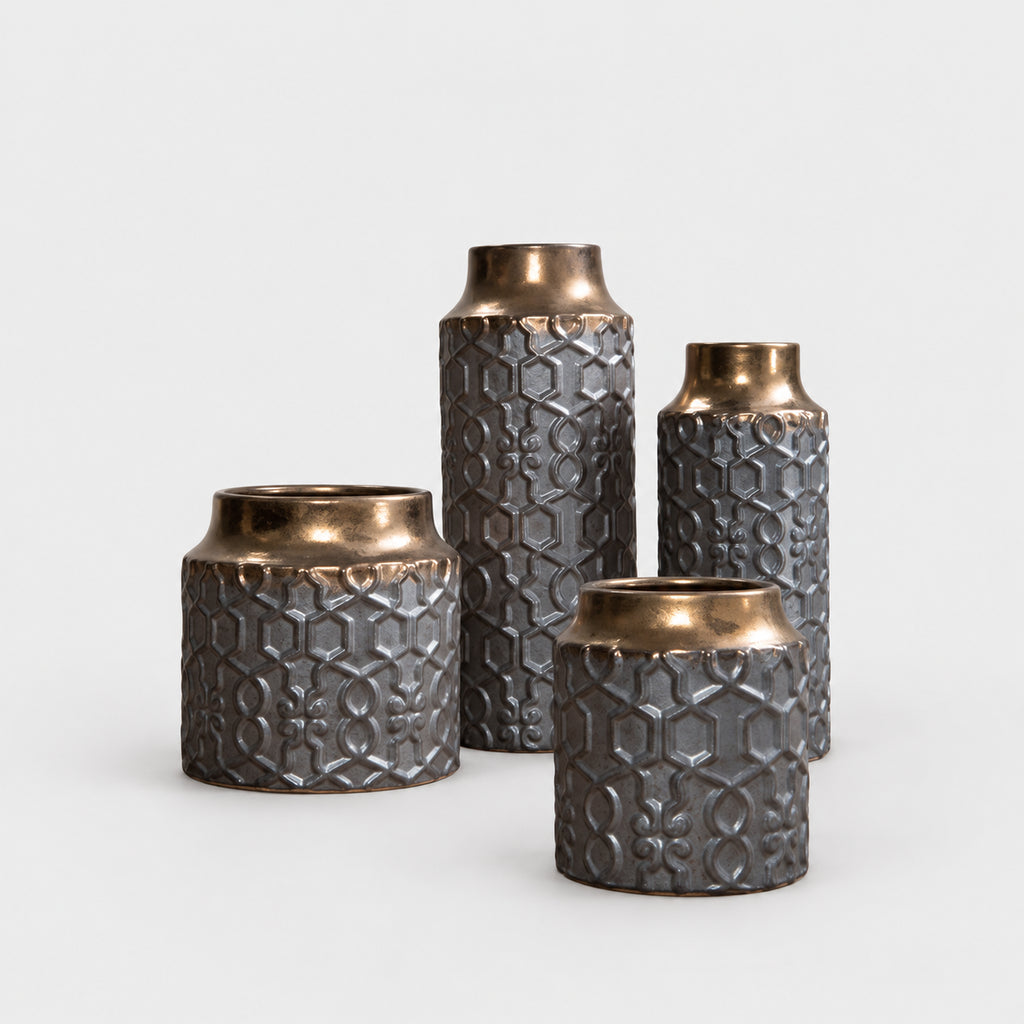 Zircon — Textured Ceramic Accent Vase — view 3 on a light grey studio background