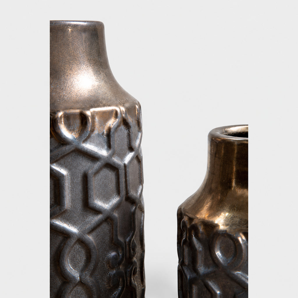 Zircon — Textured Ceramic Accent Vase — view 4 on a light grey studio background
