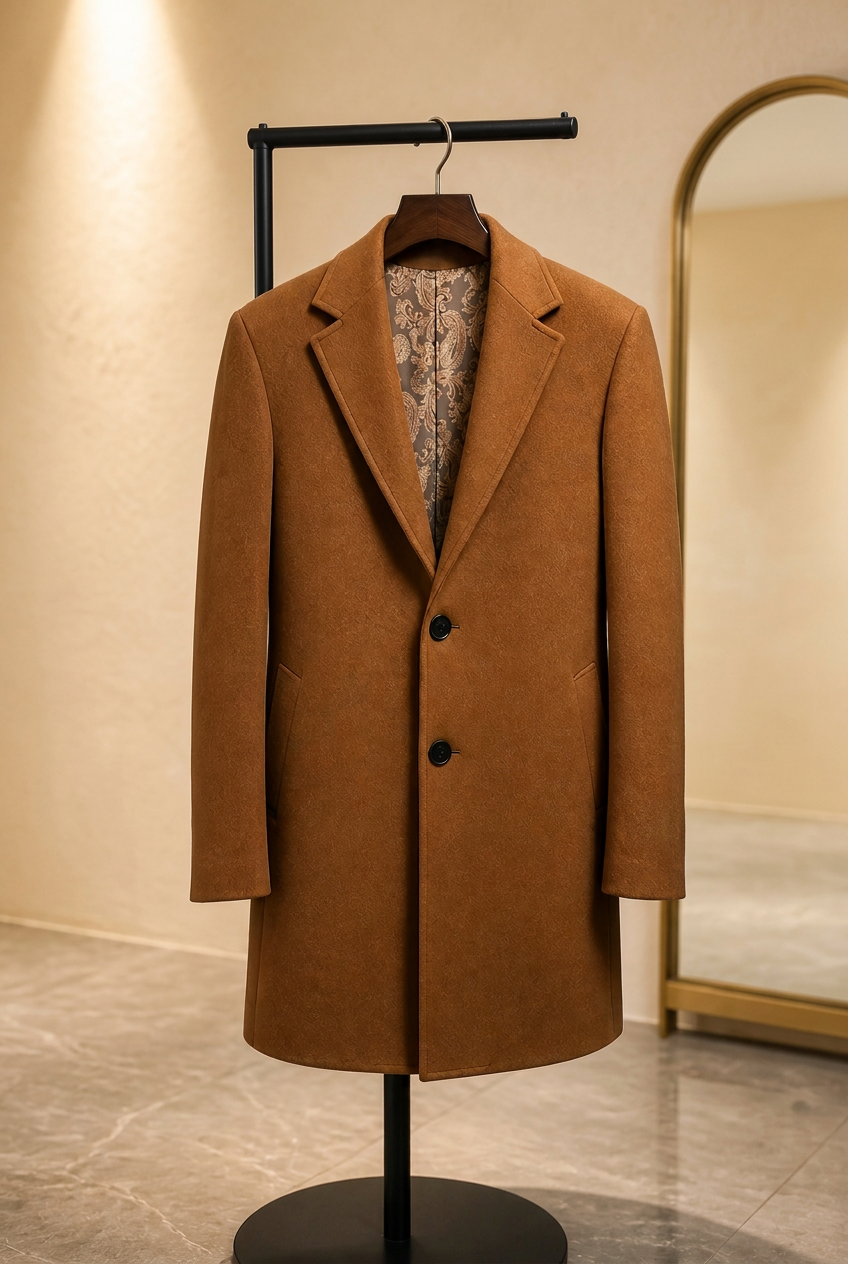 Classic Camel Wool-Blend Overcoat with Single Back Vent