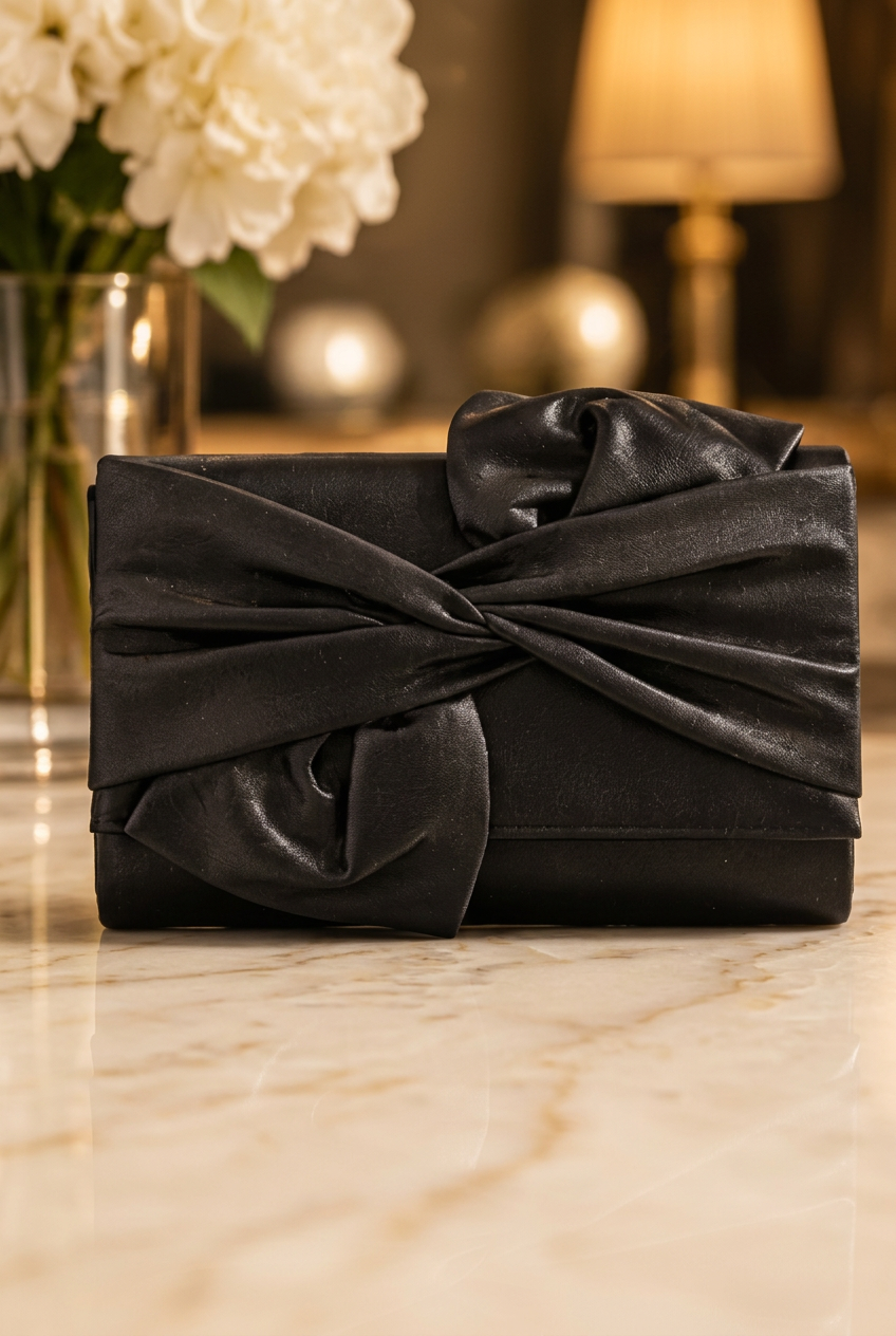 The Noire Bow Evening Clutch – pamje ballore me sfond luksoz (AI)
