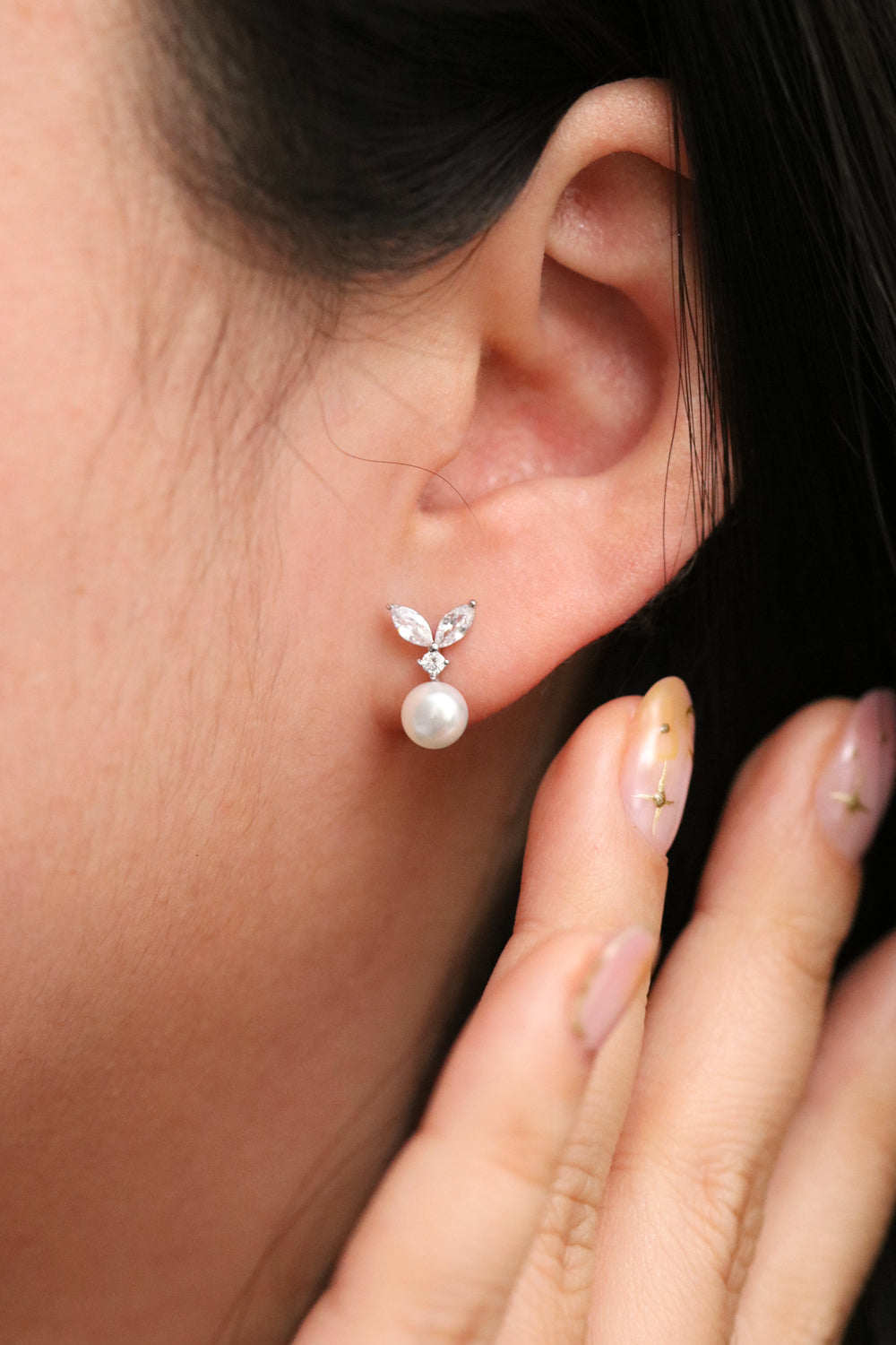 Pearl Drop & Cubic Zirconia Leaf Earrings