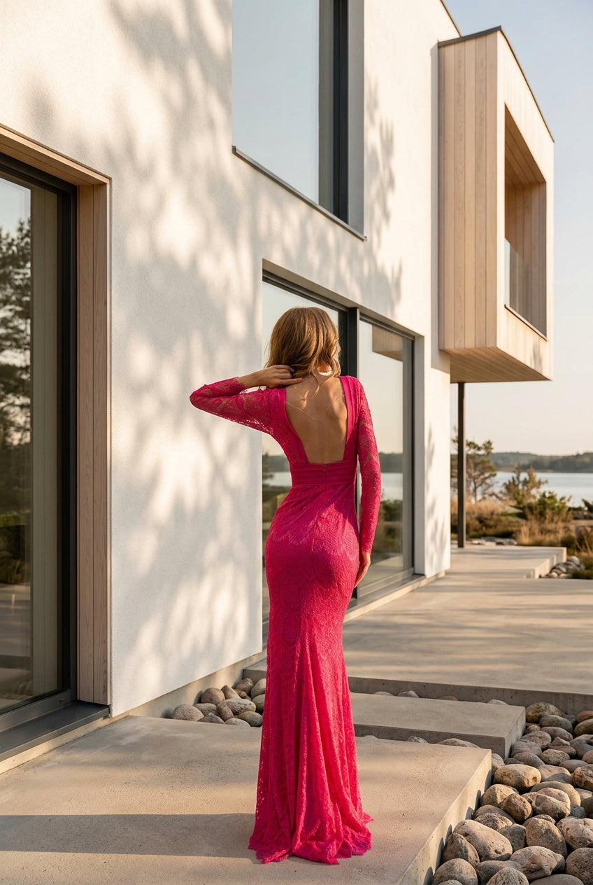 Lace Evening Gown – Elegant Black Tie Lace Dress, Wedding Guest Maxi Dress