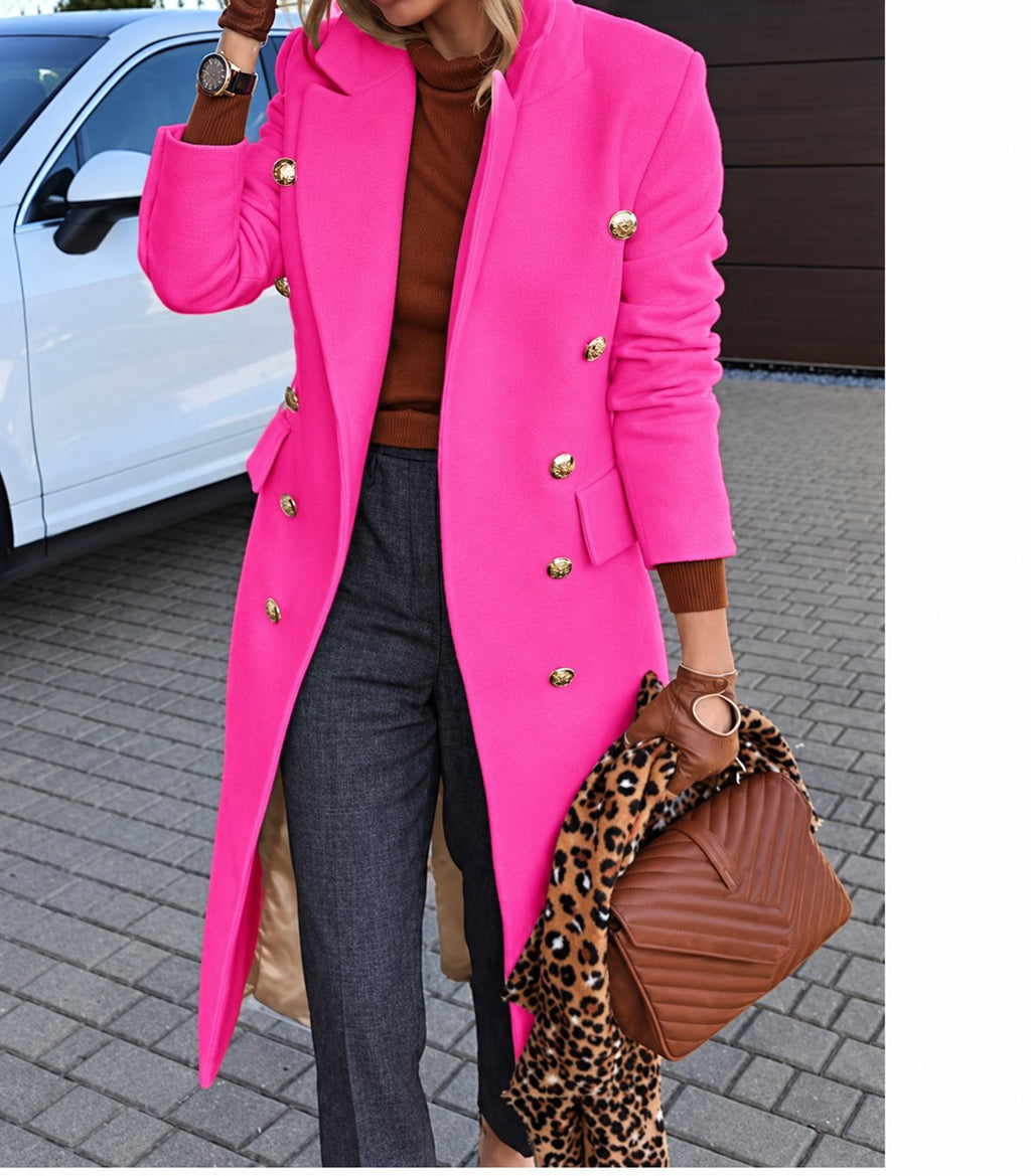 Women's Double-Breasted Woolen Trench Coat - Mid-Length Winter Jacket