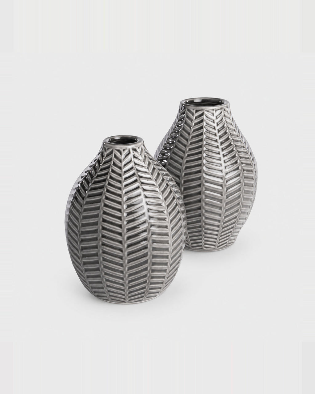 Folia — Grey Ceramic Vase Duo — view 3 on a light grey studio background