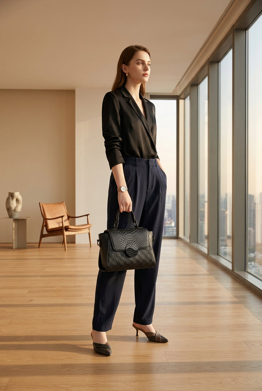 The Onyx Croc-Effect Leather Shoulder Bag