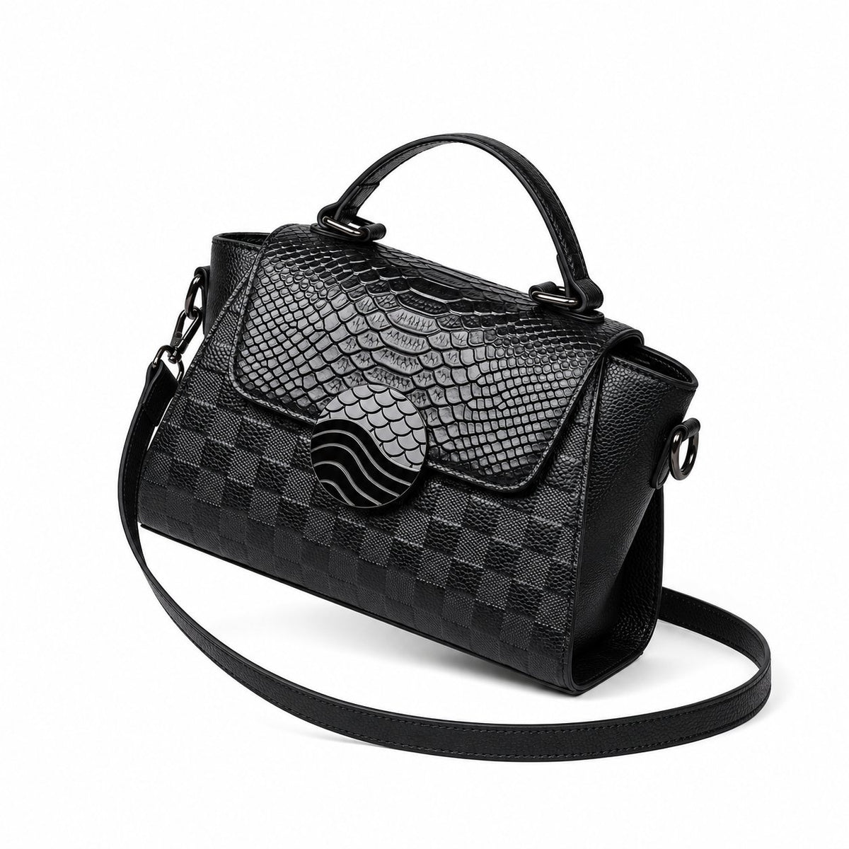The Onyx Croc-Effect Leather Shoulder Bag
