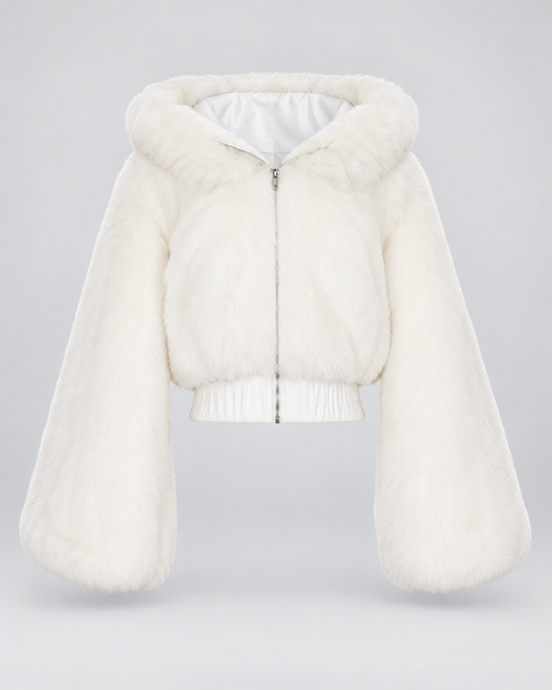 Amelie plush hooded jacket in white, garment only