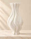 Emilie white twisted vase on cream marble, full product view