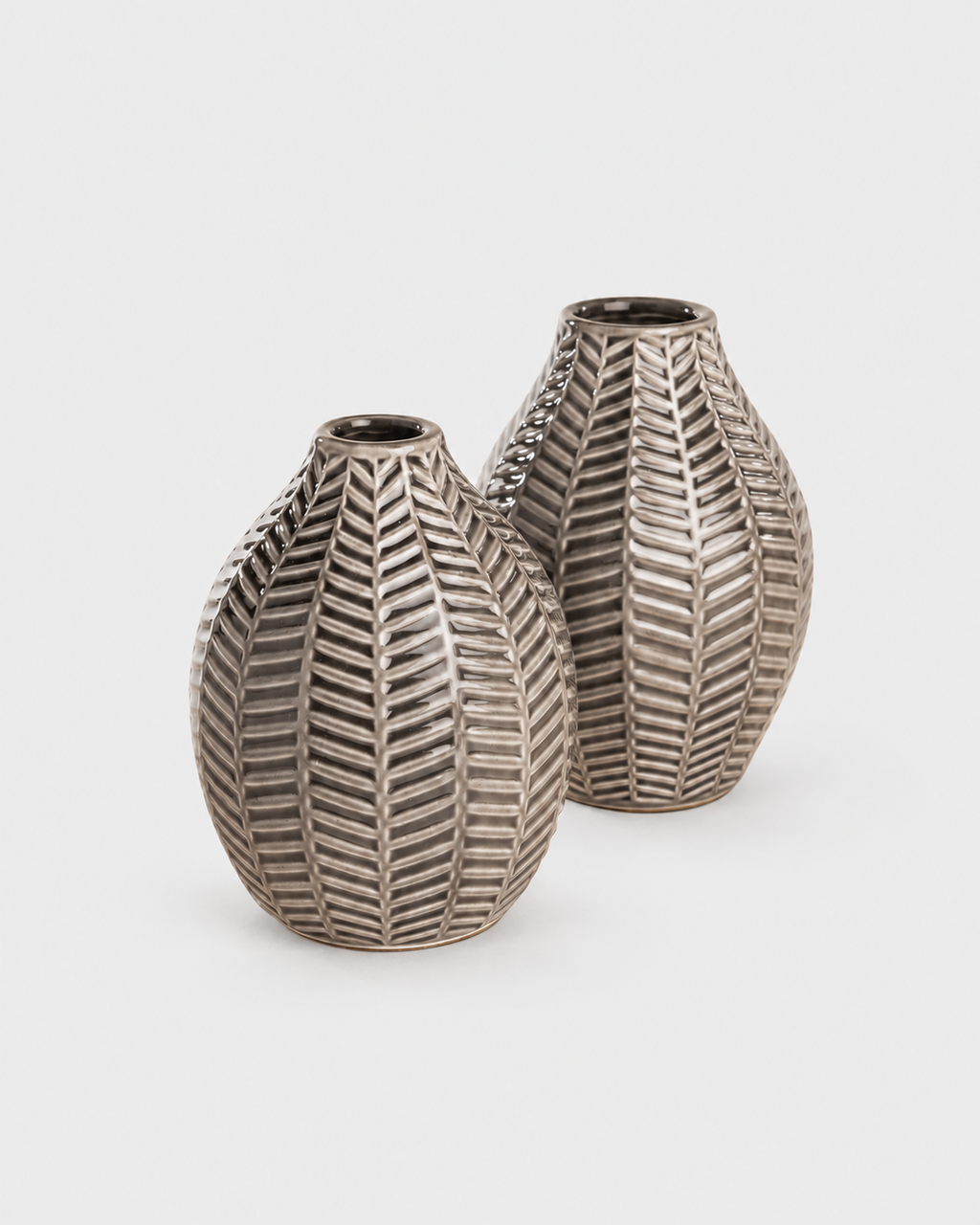 Folia — Grey Ceramic Vase Duo — view 2 on a light grey studio background