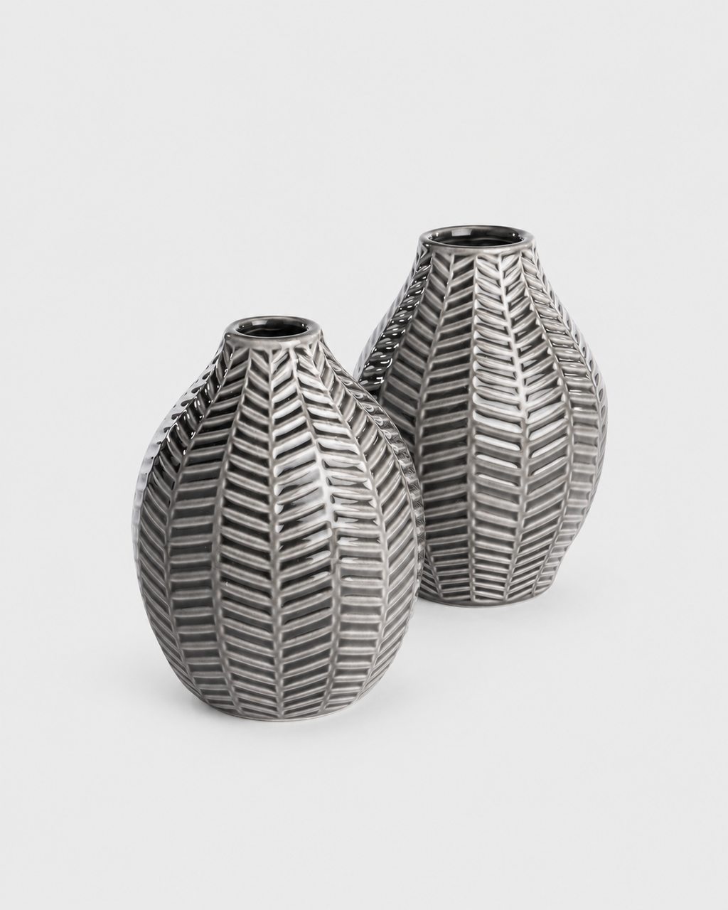 Folia — Grey Ceramic Vase Duo on a plain light grey studio background