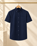 Pure cotton short-sleeve Oxford shirt — navy