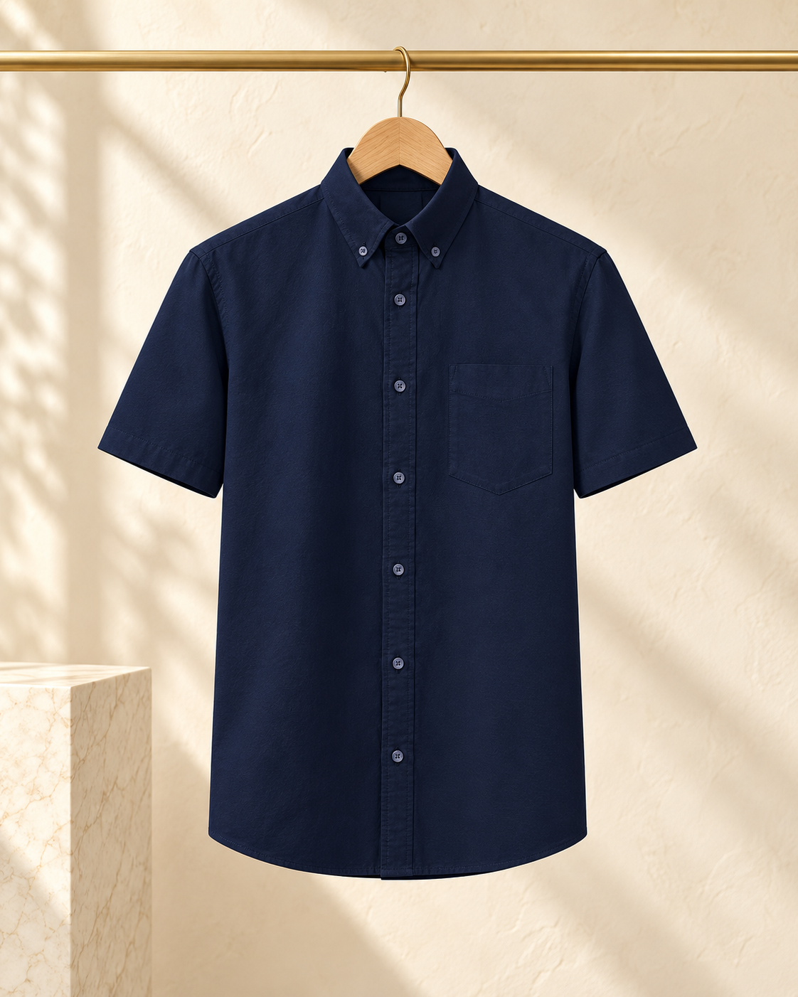 Pure cotton short-sleeve Oxford shirt — navy
