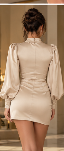 CIMOSA satin sleeve dress beige back