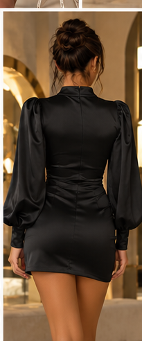 CIMOSA satin sleeve dress black back