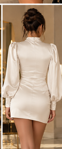CIMOSA satin sleeve dress ivory back