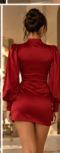 CIMOSA satin sleeve dress red back